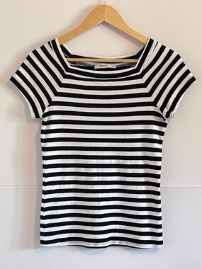 Ricki’s Black White Striped Square Neck Cotton Top Women’s Medium Minimalist
